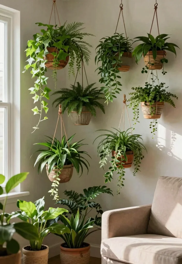 18 Botanical Living Room Ideas Fresh Green and Lively - 4. Hanging Planters 1
