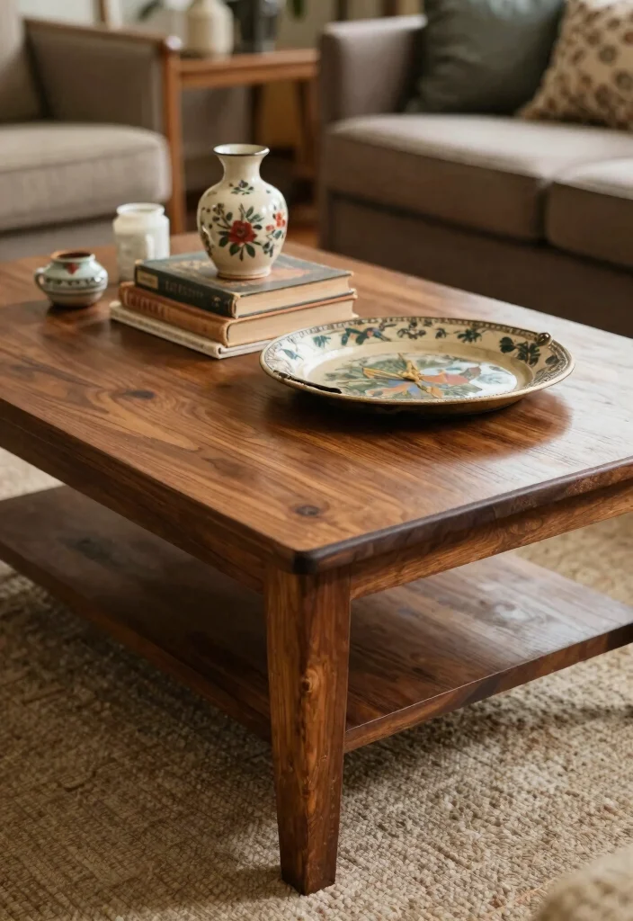 18 Grandmacore Living Room Ideas: Cozy Vintage Charm - 9. Vintage Coffee Tables 1