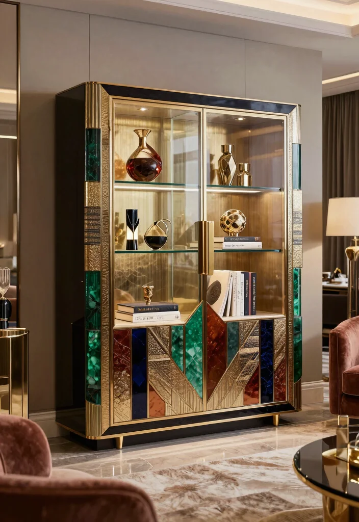 18 Living Room Display Cabinet Ideas: Stylish Showpieces - 15. Art Deco Display Cabinet 1