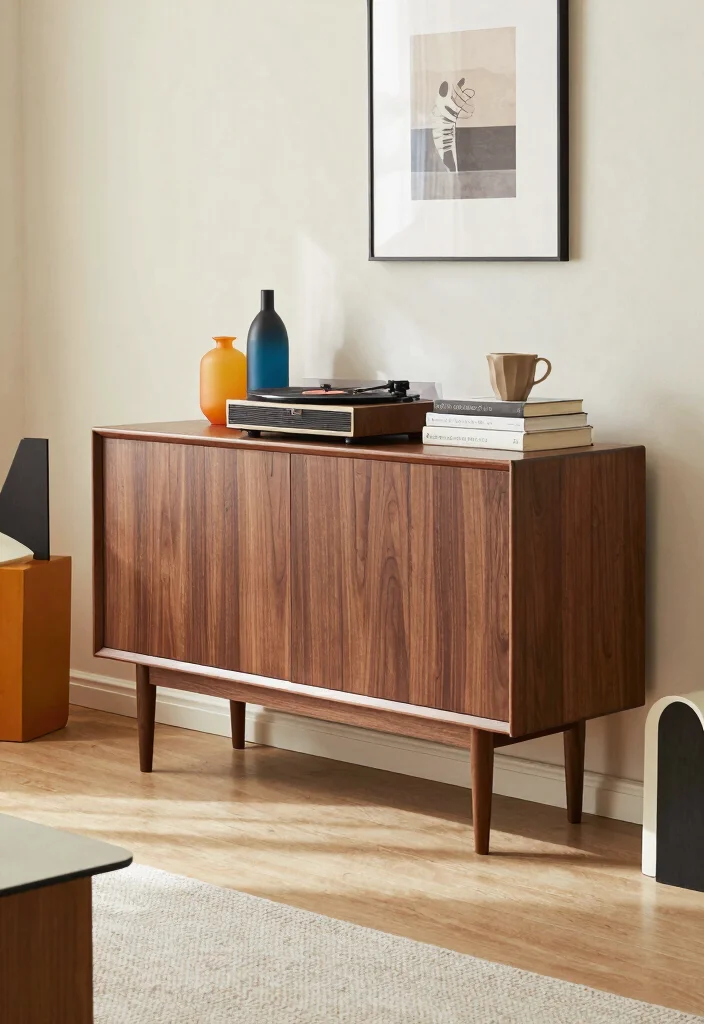 18 Living Room Display Cabinet Ideas: Stylish Showpieces - 3. Mid-Century Modern Cabinet 1