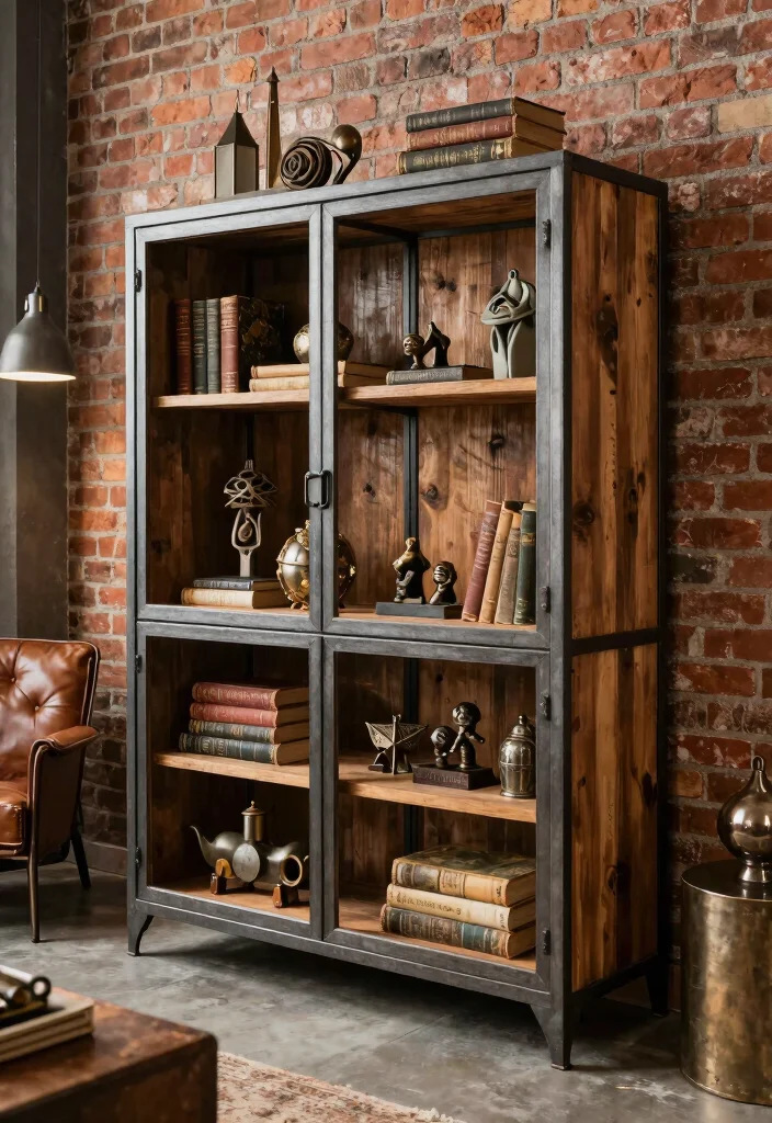 18 Living Room Display Cabinet Ideas: Stylish Showpieces - 5. Industrial-Style Display Case 1