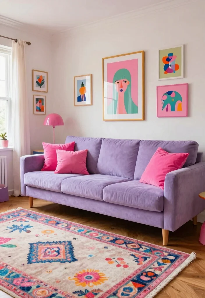 18 Living Room Purple Ideas: Bold Elegant Color Palettes - 10. Whimsical Purple and Pink Fusion 1