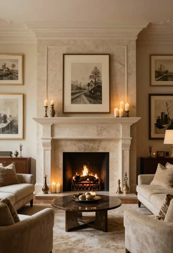 18 Mansion Living Room Ideas for Grand Luxurious Design - 11. Cozy Yet Chic Fireplaces 1