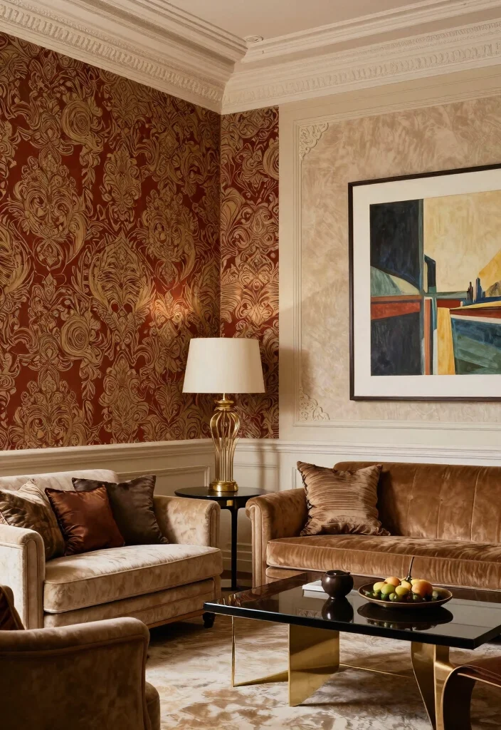 18 Mansion Living Room Ideas for Grand Luxurious Design - 14. Artful Wall Treatments 1