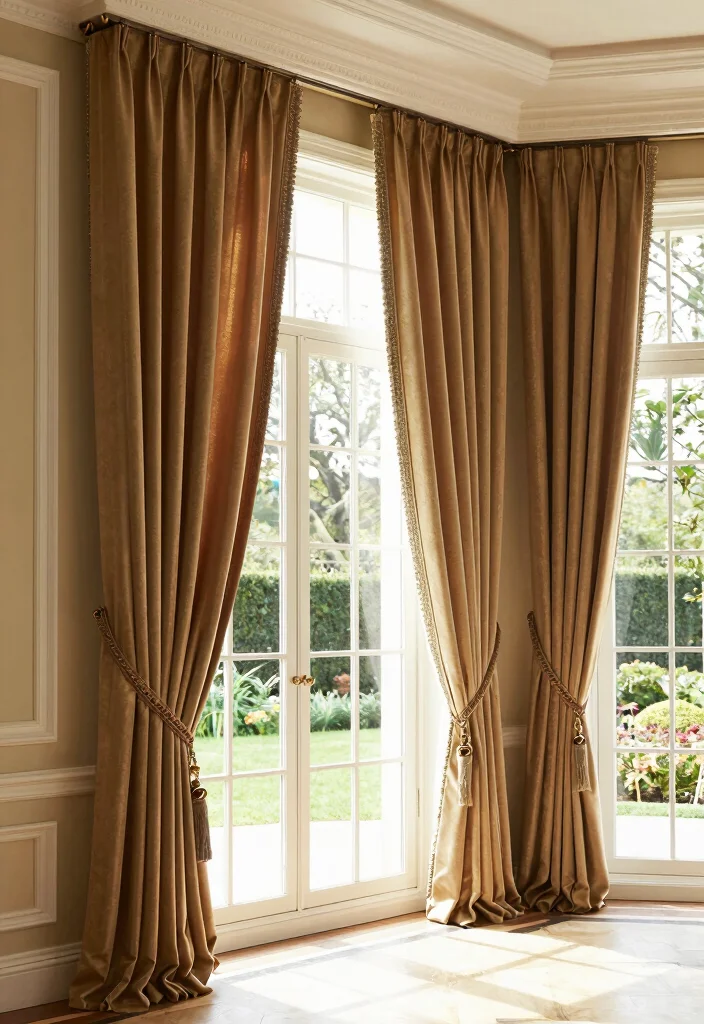 18 Mansion Living Room Ideas for Grand Luxurious Design - 17. Elegant Window Treatments 1