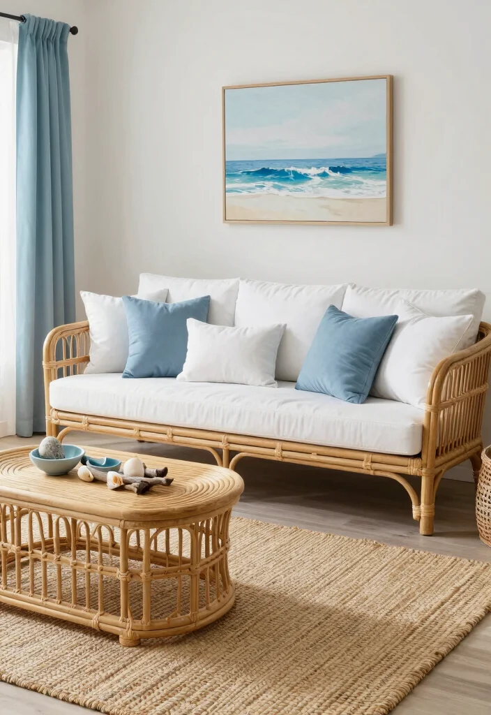 18 Rattan Living Room Decorating Ideas Natural Breezy Style - 13. Rattan in a Coastal Theme 1