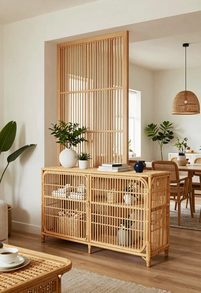 18 Rattan Living Room Decorating Ideas Natural Breezy Style - 16. Rattan Features in Open Concepts 1