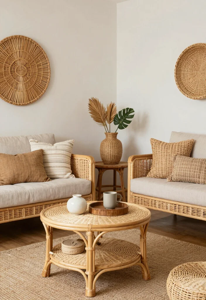 18 Rattan Living Room Decorating Ideas Natural Breezy Style - 17. Eco-Friendly Rattan Decor 1