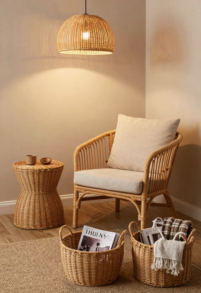 18 Rattan Living Room Decorating Ideas Natural Breezy Style - 2. Layered Rattan Textures 1