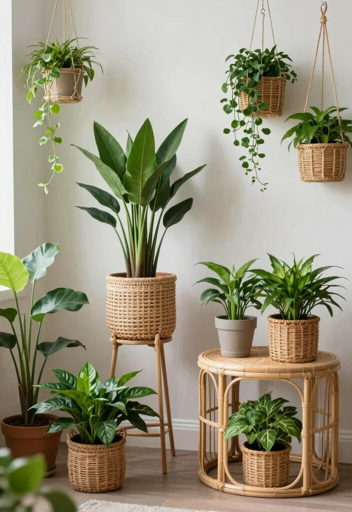 18 Rattan Living Room Decorating Ideas Natural Breezy Style - 9. Incorporating Plants with Rattan 1