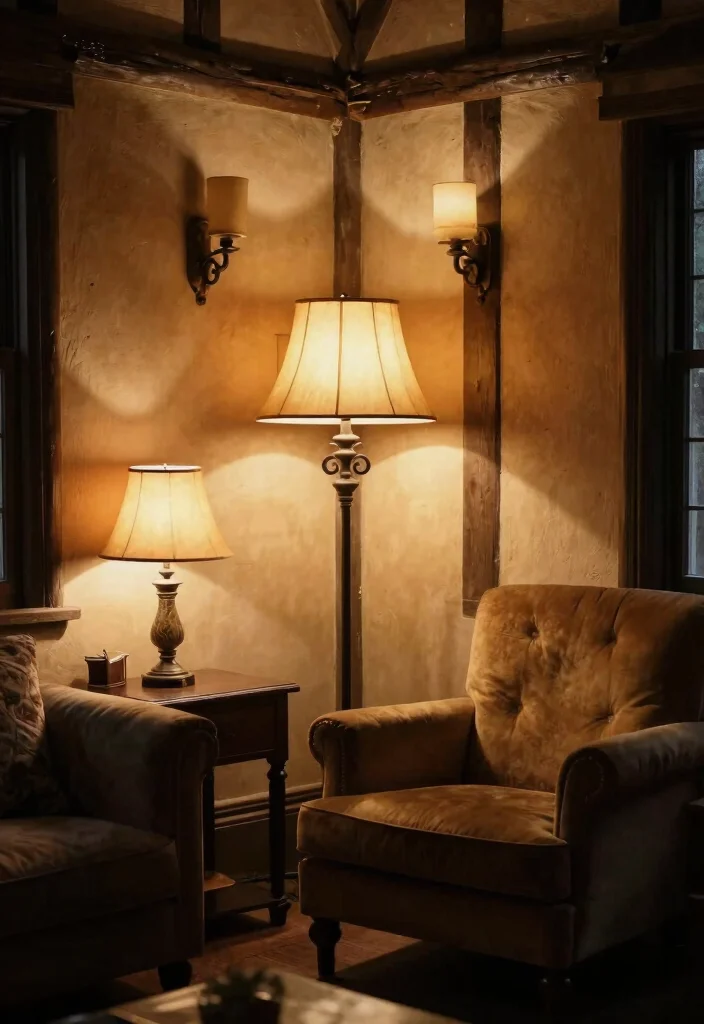 18 Tudor Living Room Ideas with Historic Rich Character - 8. Layered Lighting 1