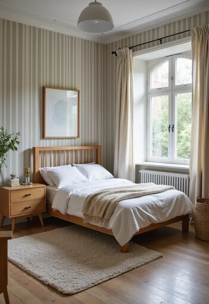 25 Aesthetic Small Bedroom Ideas That Look Bigger Instantly - 10. Use of Vertical Lines