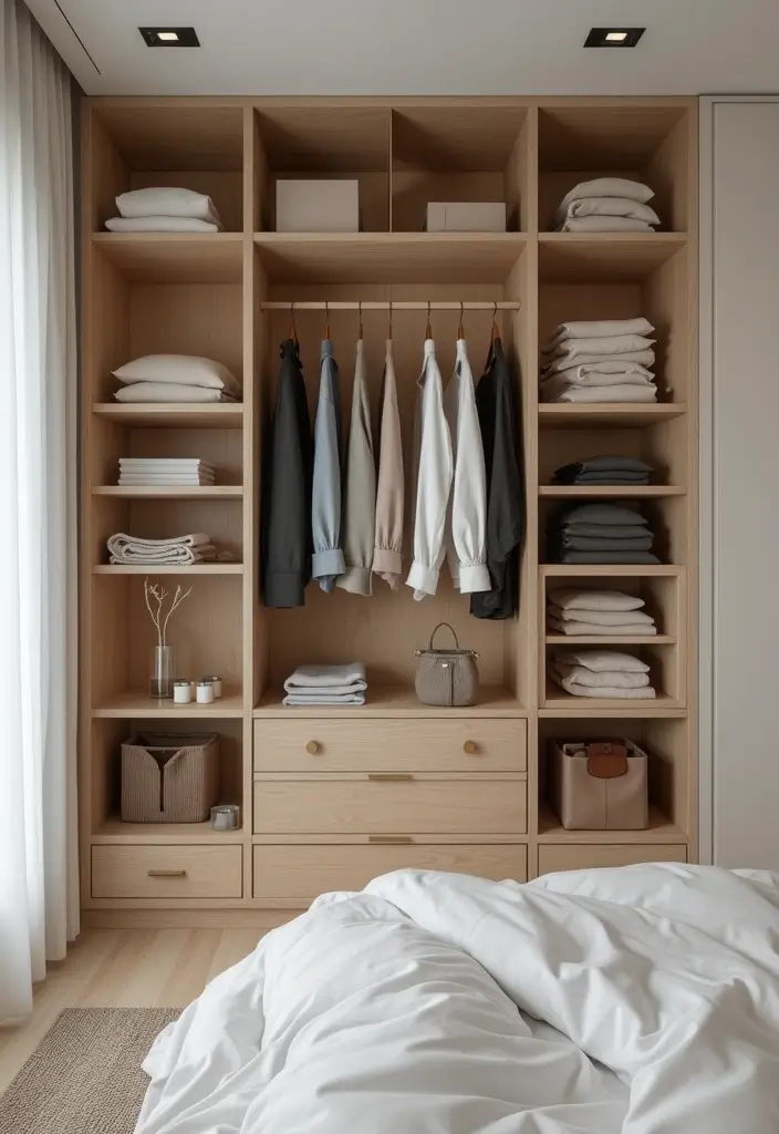 25 Aesthetic Small Bedroom Ideas That Look Bigger Instantly - 15. Minimalist Wardrobe Solutions