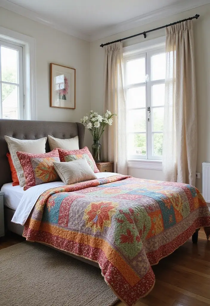 25 Aesthetic Small Bedroom Ideas That Look Bigger Instantly - 22. Colorful Bedspreads for a Focal Point