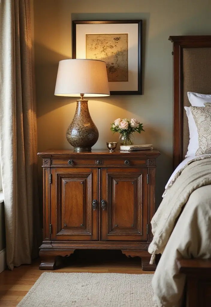 25 Bedroom Side Table Ideas That Look Cute & Functional - 11. Cabinet Style Nightstand