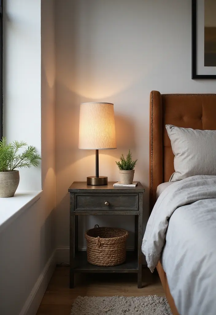 25 Bedroom Side Table Ideas That Look Cute & Functional - 12. Industrial Metal Table