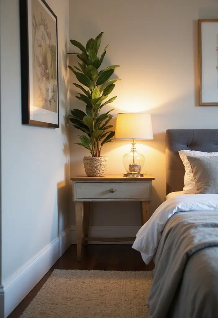 25 Bedroom Side Table Ideas That Look Cute & Functional - 23. Corner Nightstand