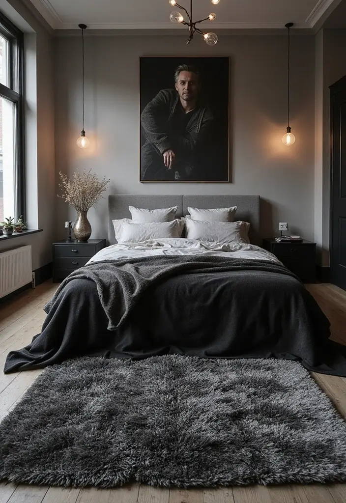 25 Black and Silver Bedroom Ideas That Feel Glamorous & Modern - 6. Textured Rugs