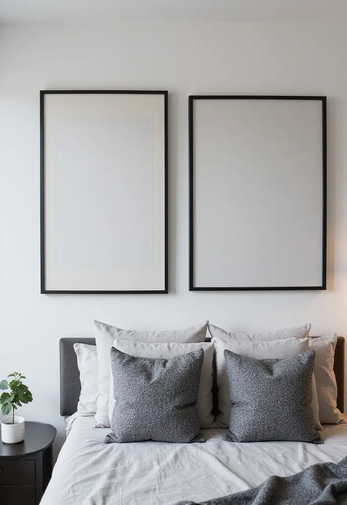 25 Black and Silver Bedroom Ideas That Feel Glamorous & Modern - 8. Minimalist Art Displays