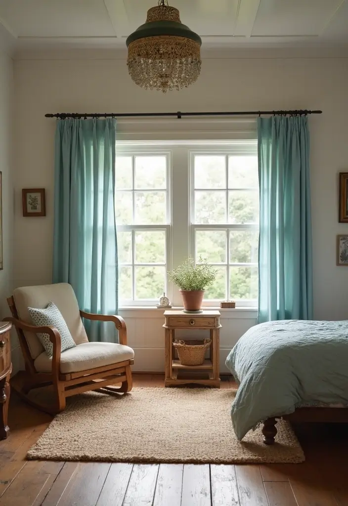 25 Blue Curtains Bedroom Ideas That Pull the Room Together - 10. Farmhouse Style