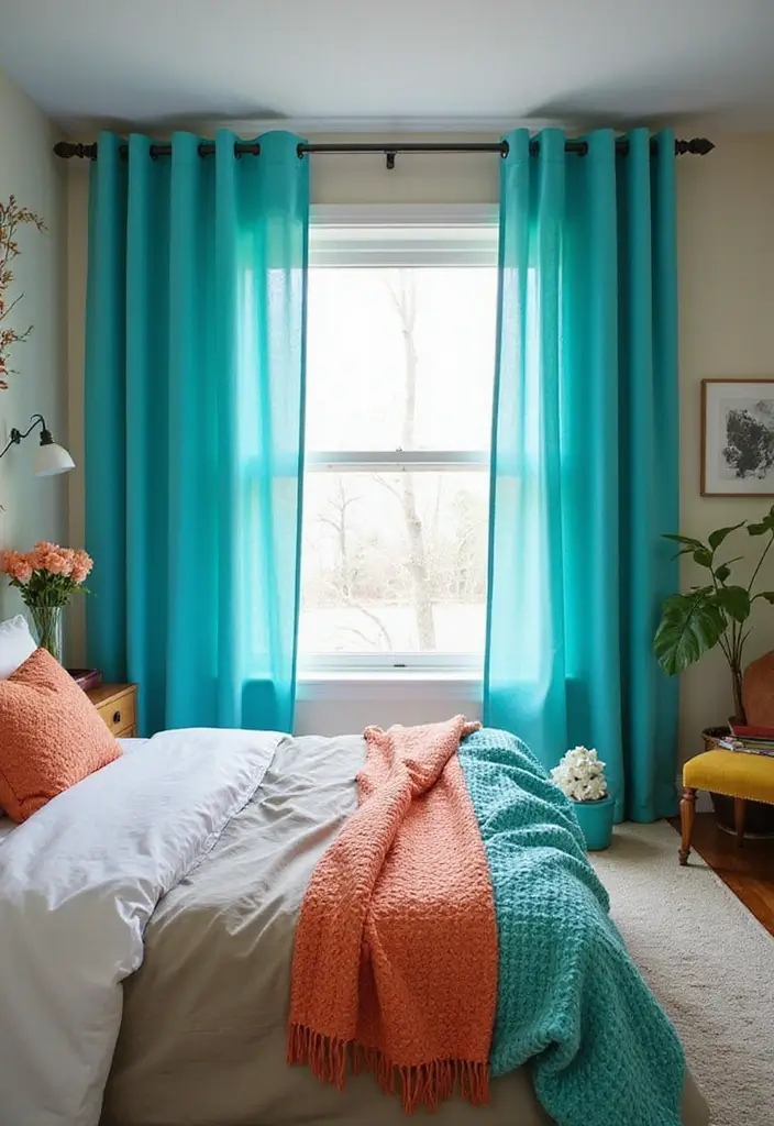25 Blue Curtains Bedroom Ideas That Pull the Room Together - 15. Bright and Bold Turquoise