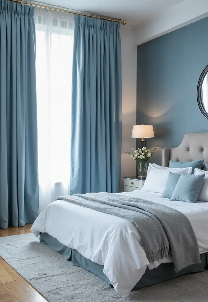 25 Blue Curtains Bedroom Ideas That Pull the Room Together - 18. Soft Blue Blackout Curtains