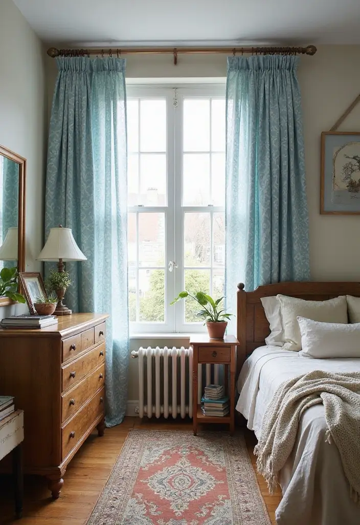 25 Blue Curtains Bedroom Ideas That Pull the Room Together - 25. Light Blue Bohemian Prints