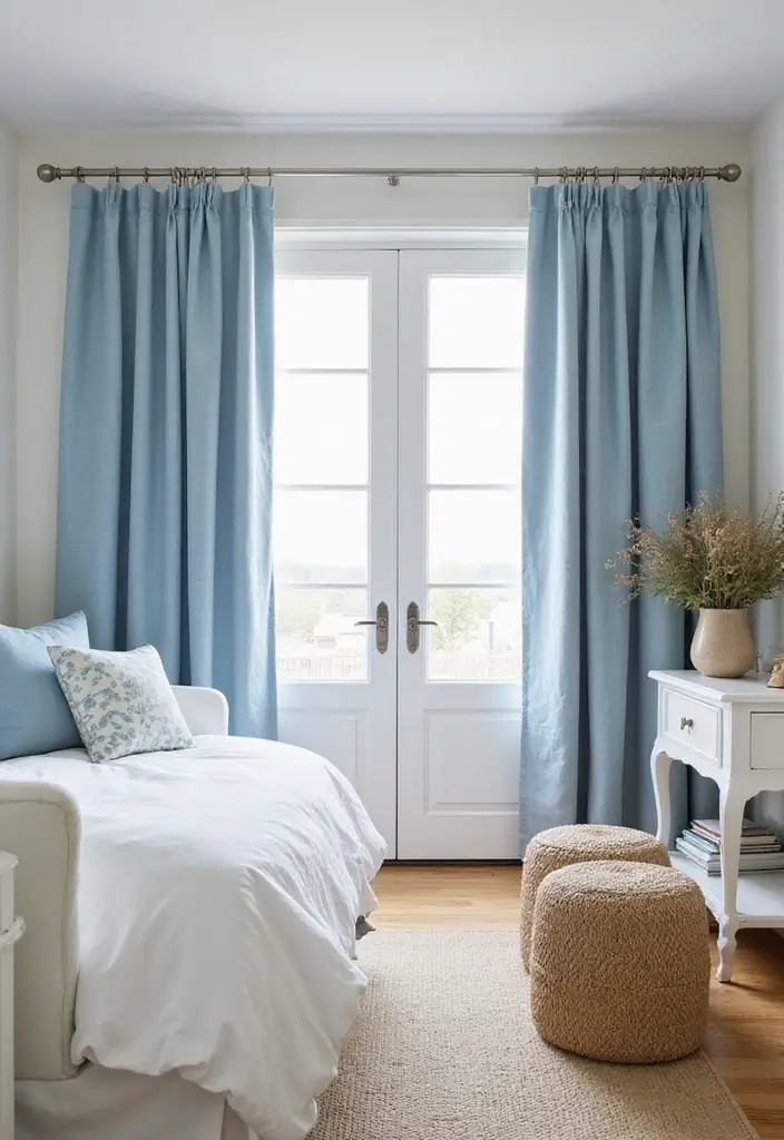 25 Blue Curtains Bedroom Ideas That Pull the Room Together - 3. Light Blue Linen