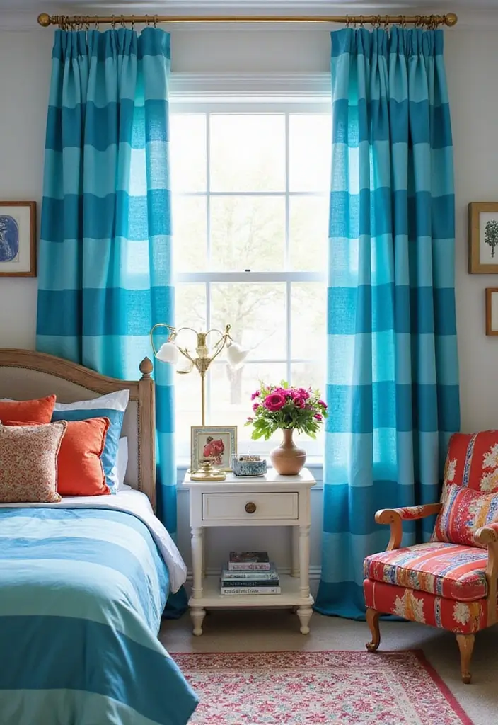 25 Blue Curtains Bedroom Ideas That Pull the Room Together - 4. Striped Patterns