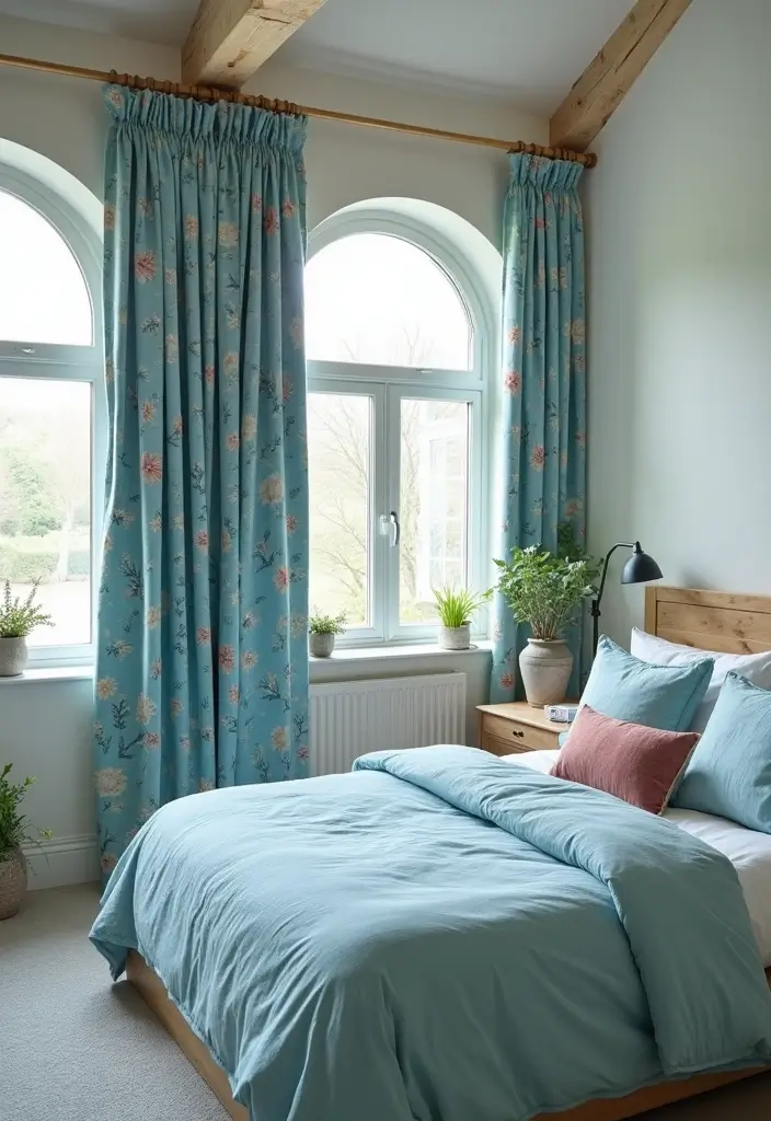 25 Blue Curtains Bedroom Ideas That Pull the Room Together - 7. Coastal Floral Prints