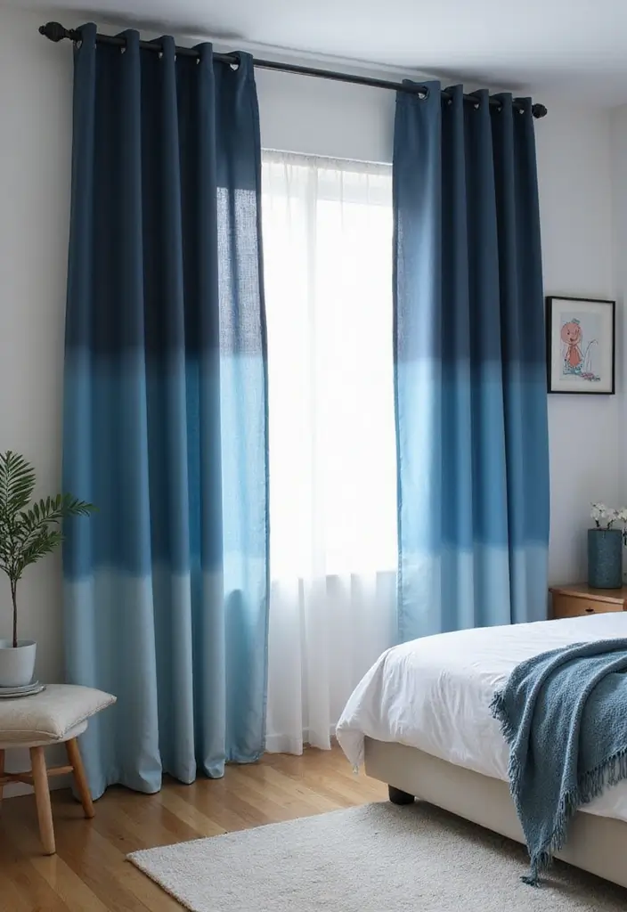 25 Blue Curtains Bedroom Ideas That Pull the Room Together - 9. Ombre Effects