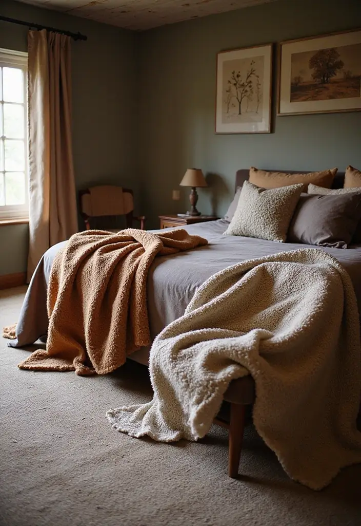 25 Husband and Wife Bedroom Ideas That Balance Both Styles - 16. Warm Throw Blankets