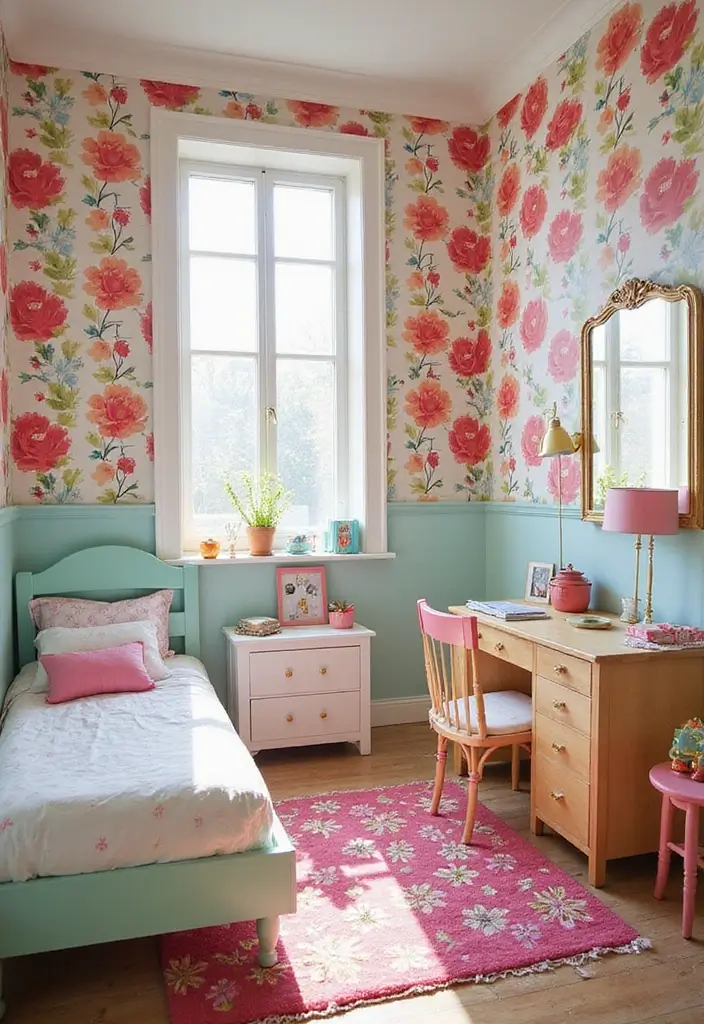 25 Kids Bedroom Paint Ideas That Make Walls Come Alive - 18. Bright and Bold Floral
