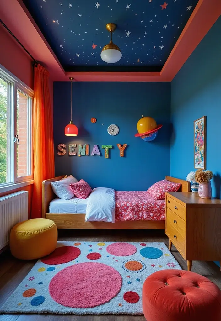 25 Kids Room Ideas for Girls Bedroom That Feel Magical - 21. Retro Space Explorer