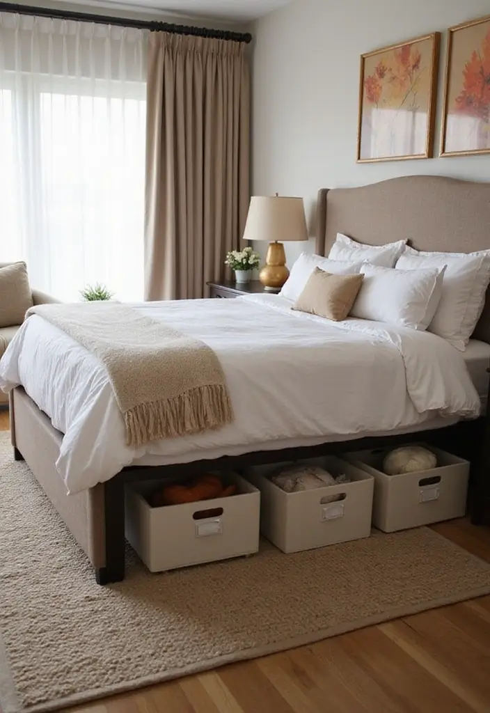 25 King Size Bed in Small Bedroom Ideas That Actually Work - 9. Utilize Under-the-Bed Space