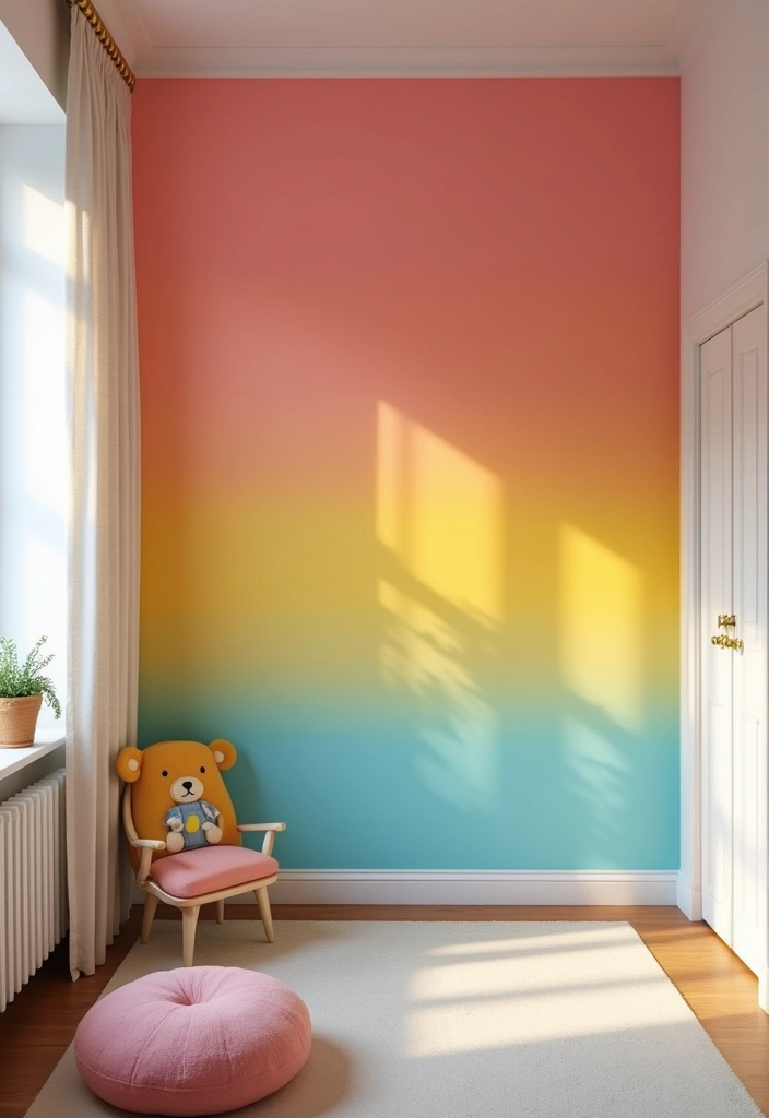 25 Rainbow Bedroom Ideas for Kids That Bring Joy to Every Corner - 12. Rainbow Accent Wall
