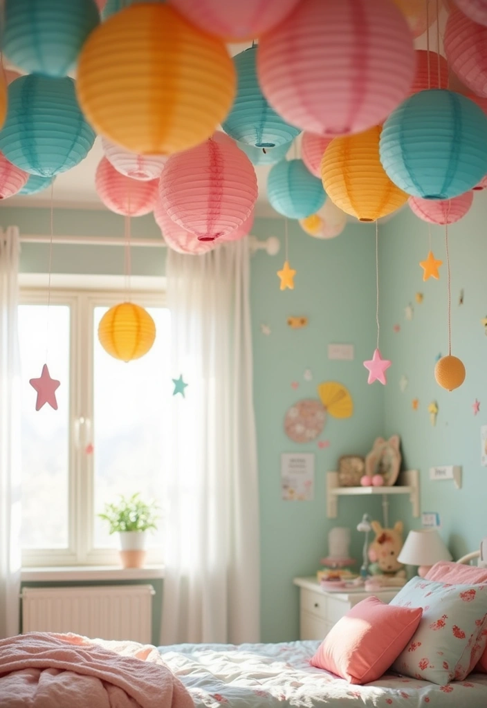 25 Rainbow Bedroom Ideas for Kids That Bring Joy to Every Corner - 19. Vibrant Ceiling Decor