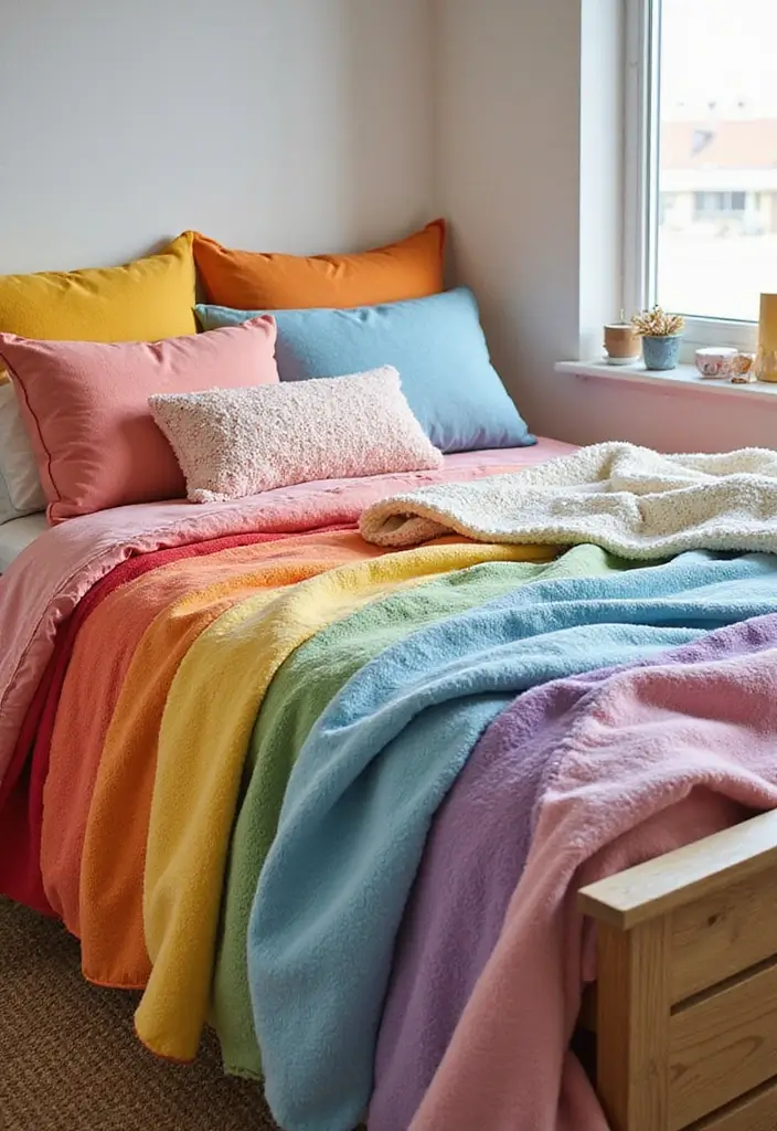 25 Rainbow Bedroom Ideas for Kids That Bring Joy to Every Corner - 2. Rainbow Bedding Set