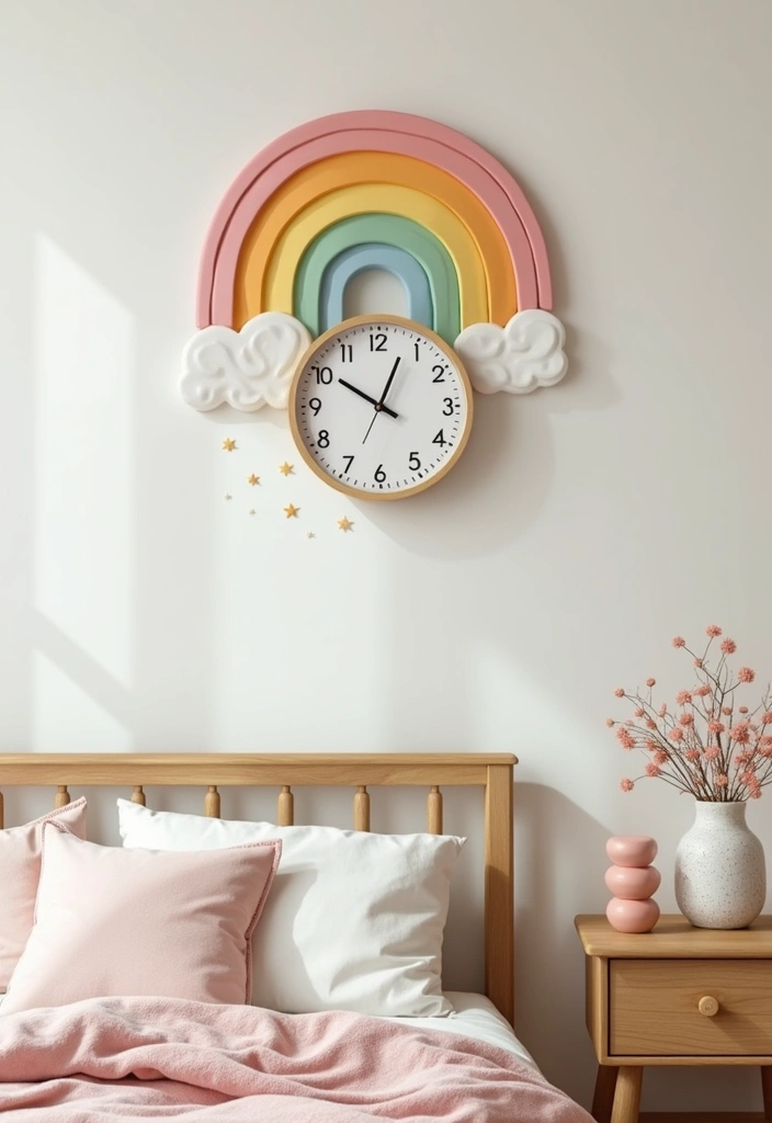 25 Rainbow Bedroom Ideas for Kids That Bring Joy to Every Corner - 22. Rainbow Themed Wall Clock