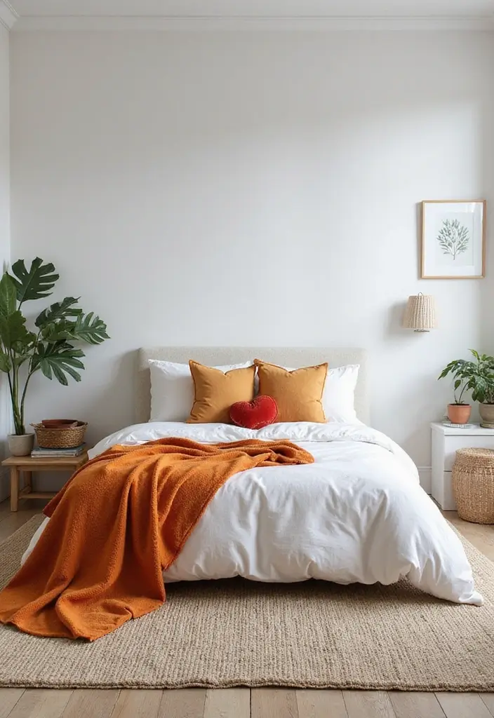 25 Room Painting Ideas Bedroom Aesthetic That Feel Calm & Trendy - 18. All-White with Colorful Accents