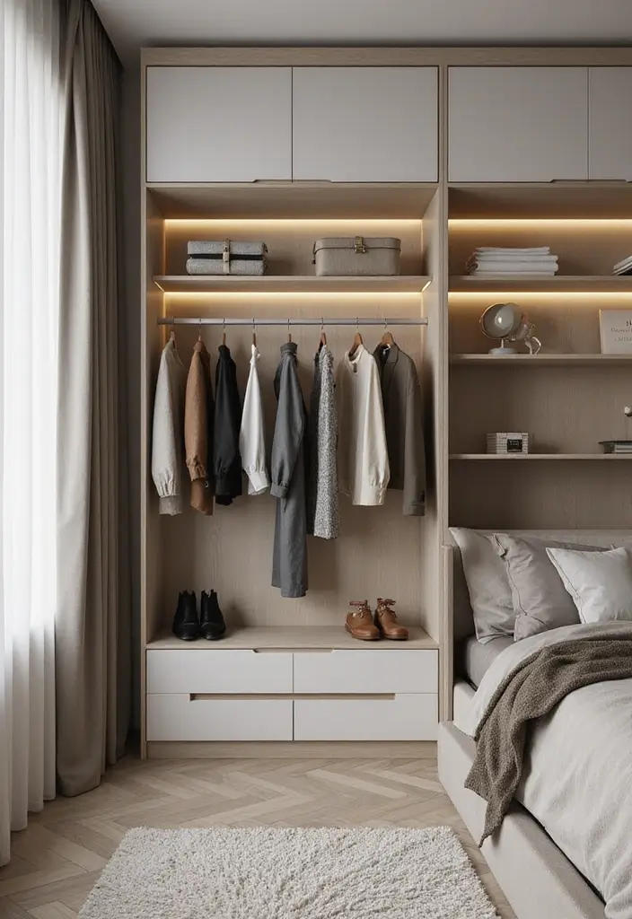 25 Small Bedroom Ideas with Wardrobe That Look Organized & Sleek - 10. Stylish Clothing Racks