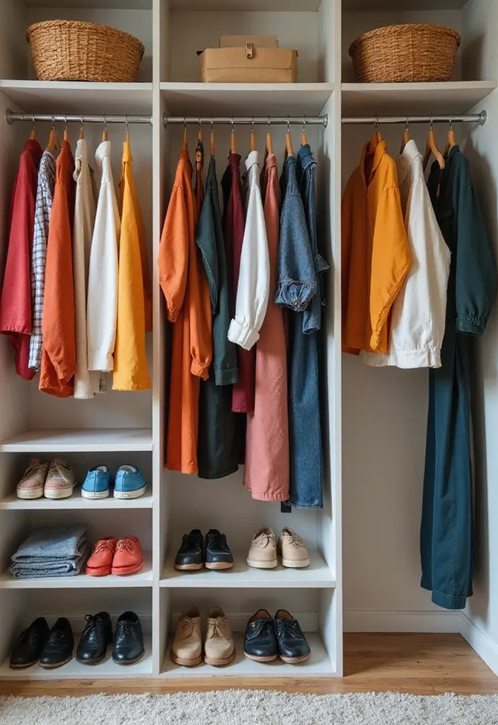 25 Small Bedroom Ideas with Wardrobe That Look Organized & Sleek - 13. Color-Coded Wardrobe Organization