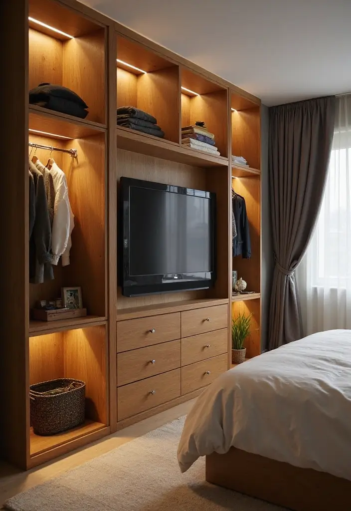 25 Small Bedroom Ideas with Wardrobe That Look Organized & Sleek - 23. Smart Lighting Solutions