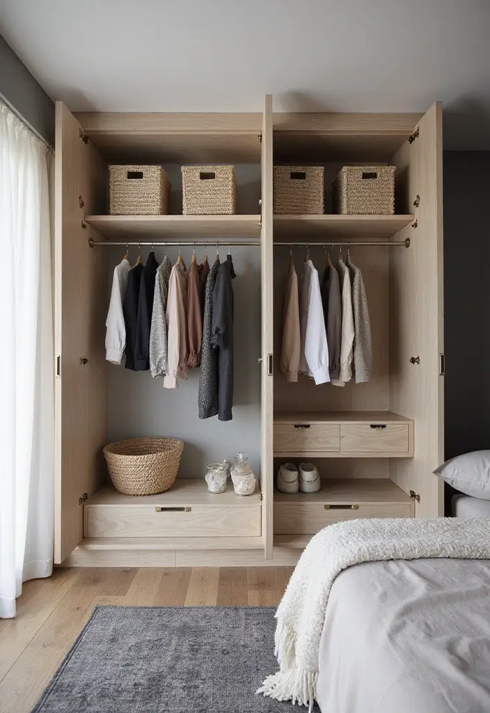25 Small Bedroom Ideas with Wardrobe That Look Organized & Sleek - 6. Open Wardrobe Systems