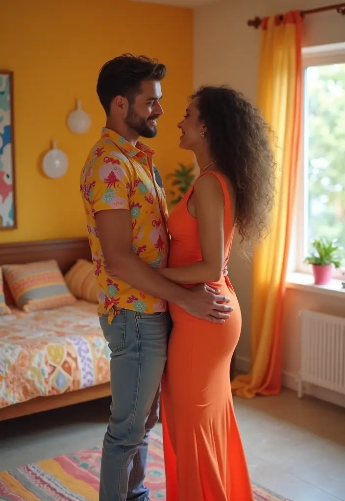 25 Spicy Couples Photoshoot Ideas in Bedroom That Turn Up the Heat - 15. Color Pop