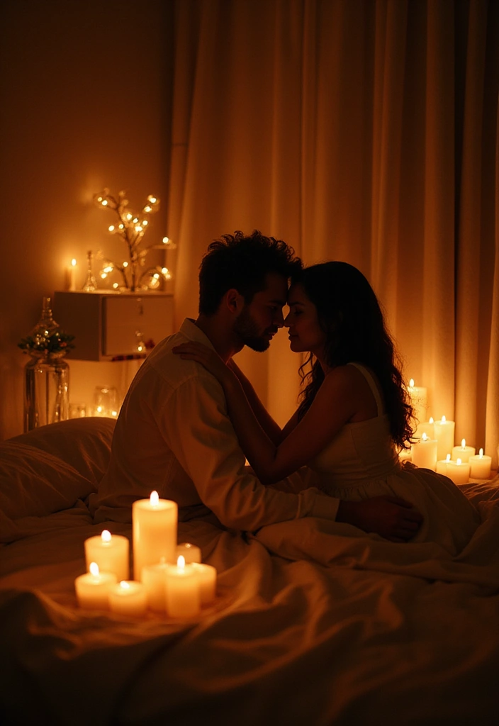 25 Spicy Couples Photoshoot Ideas in Bedroom That Turn Up the Heat - 6. Candlelit Romance