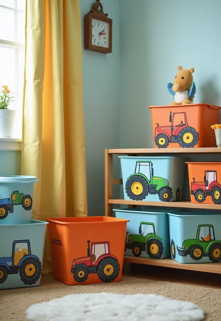 25 Tractor Bedroom Ideas for Little Boys Who Love Wheels - 15. Tractor Storage Bins 1