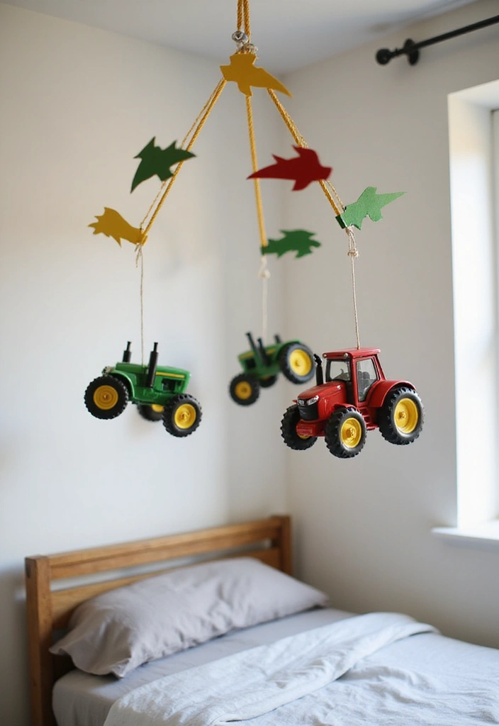 25 Tractor Bedroom Ideas for Little Boys Who Love Wheels - 19. Tractor-Themed Mobile 1