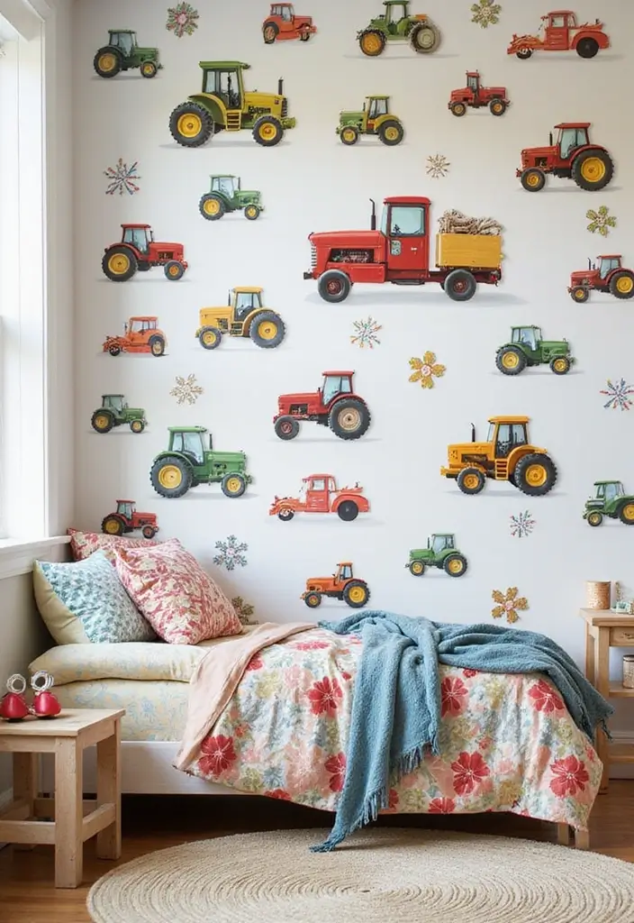 25 Tractor Bedroom Ideas for Little Boys Who Love Wheels - 2. Tractor-Themed Wallpaper 1