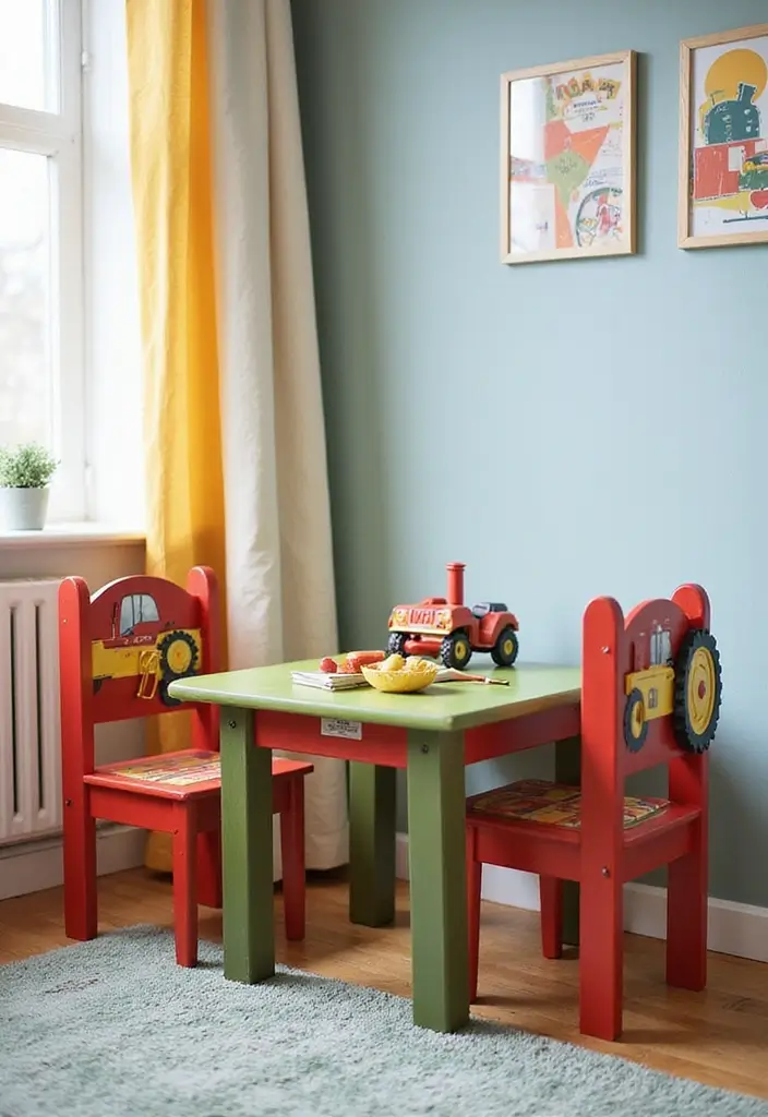 25 Tractor Bedroom Ideas for Little Boys Who Love Wheels - 20. Tractor-Themed Table and Chair Set 1